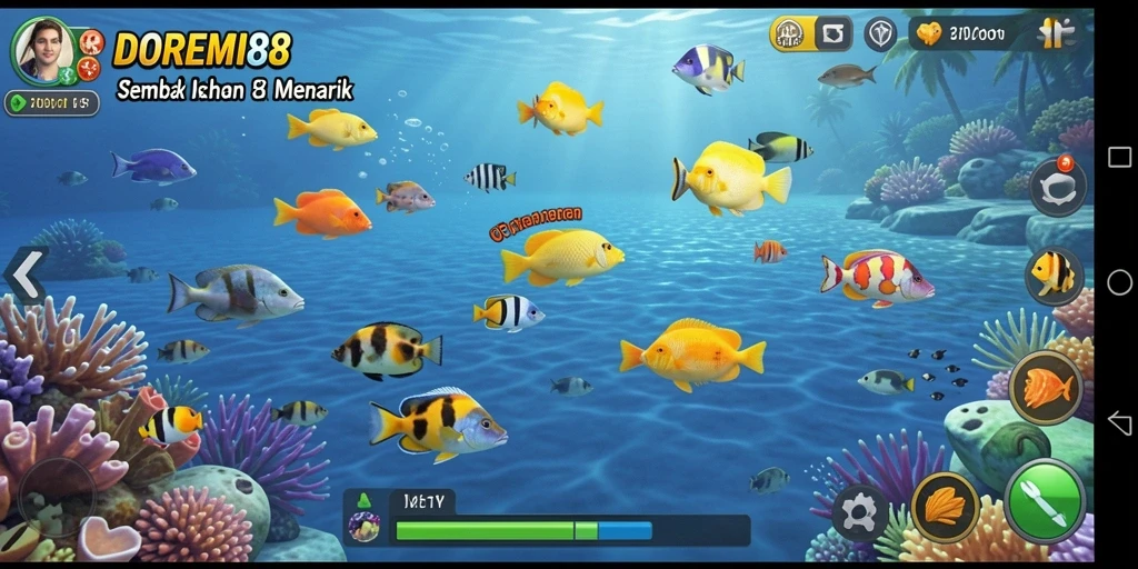 Gameplay seru DOREMI88 dengan tembak ikan berwarna-warni.