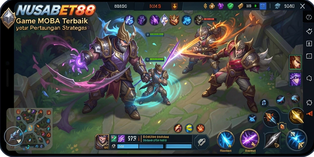 Tampilan seru dari pertarungan dalam gameplay MOBA NUSABET88.