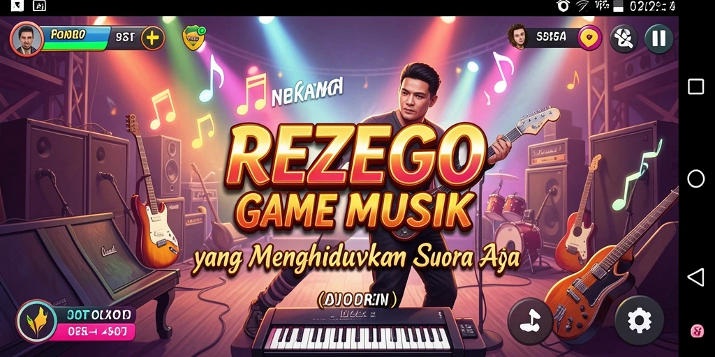 Tangkapan layar dari gameplay <strong>REZEGO</strong> yang menunjukkan keseruan bermain musik.
