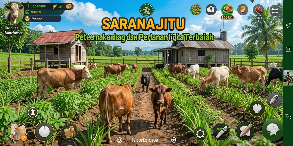 Tangkapan layar gameplay SARANAJITU menampilkan aktivitas pertanian yang menarik.