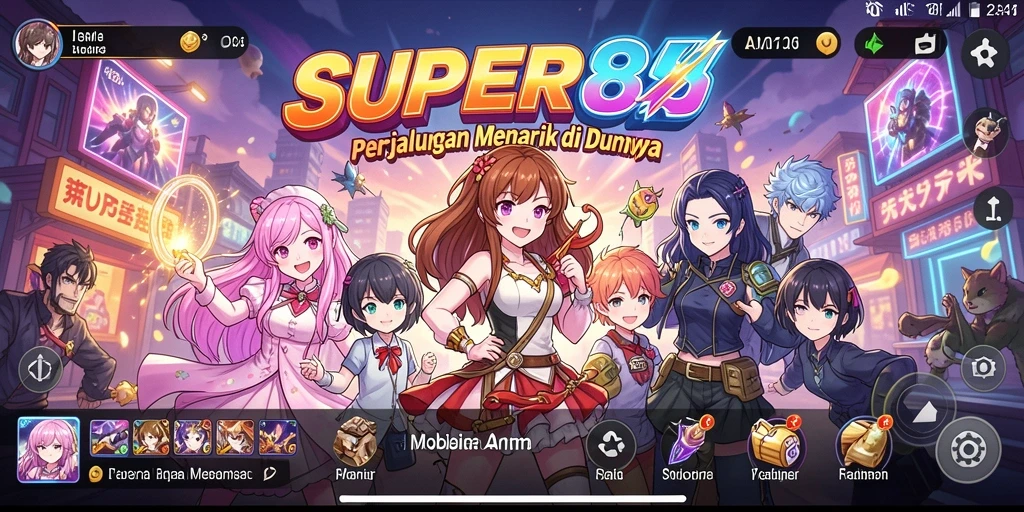 Tampilan gameplay SUPER88 yang penuh warna dan dinamis.
